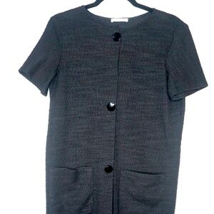 Zara Trafaluc Crew Neck Button Front Short Sleeve USA Size Medium Black Dress